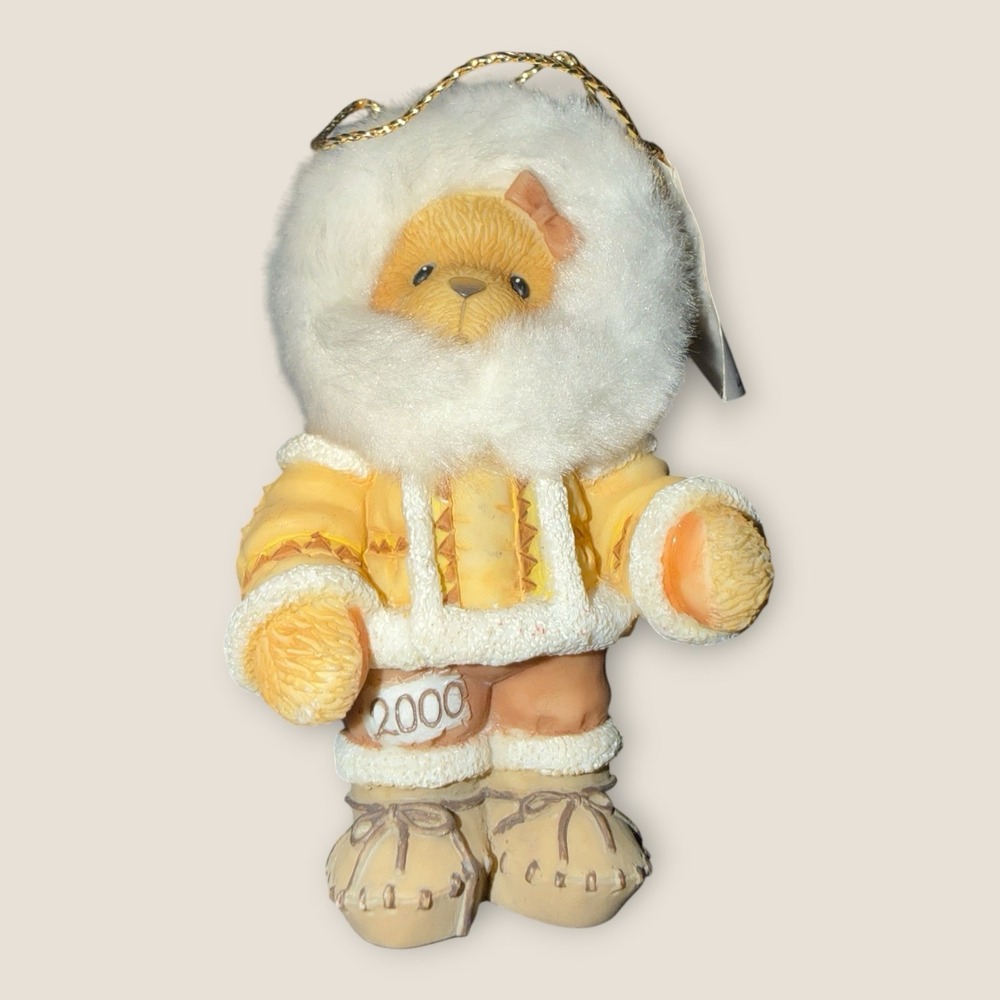 Priscilla Hillman Enesco 2000 Eskimo Teddy Bear Ornament Faux Fur Arctic VTG